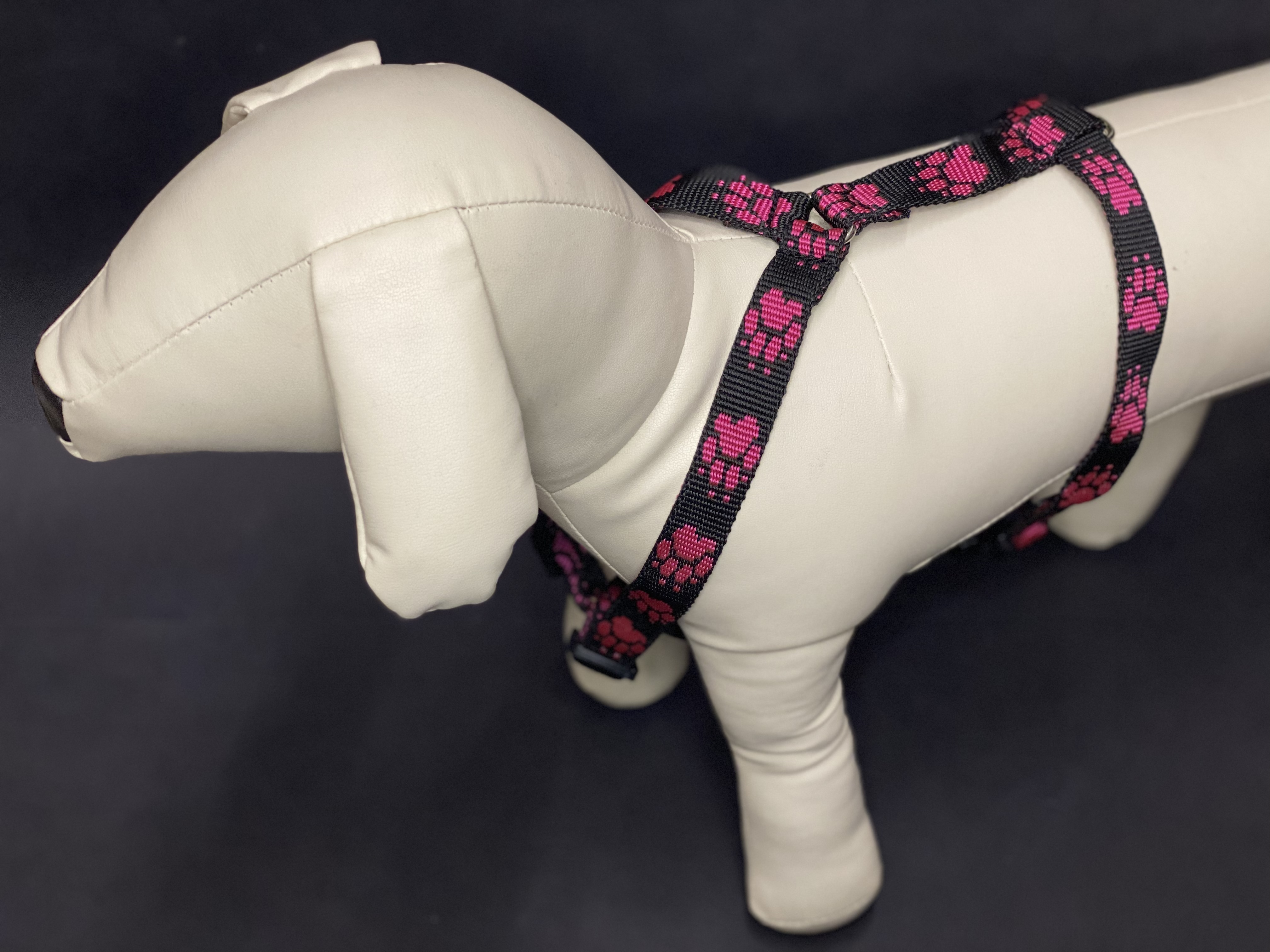 Palkar klasický postroj pro psy 36 cm - 60 cm vel. 3 černo-růžová s tlapkami