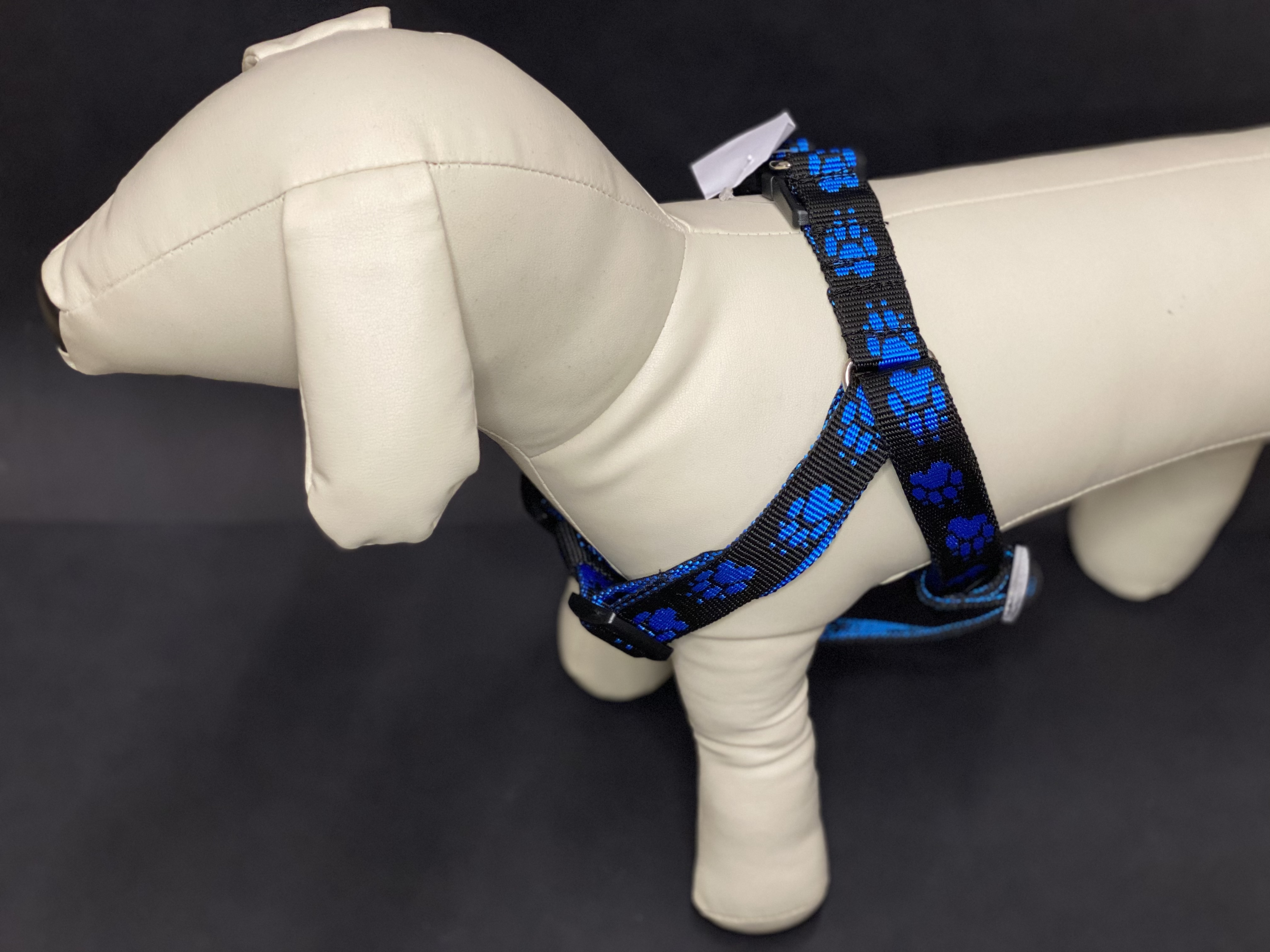 Palkar motýlek postroj pro psy 48 cm - 72 cm vel. 4 černo-modrá s tlapkami
