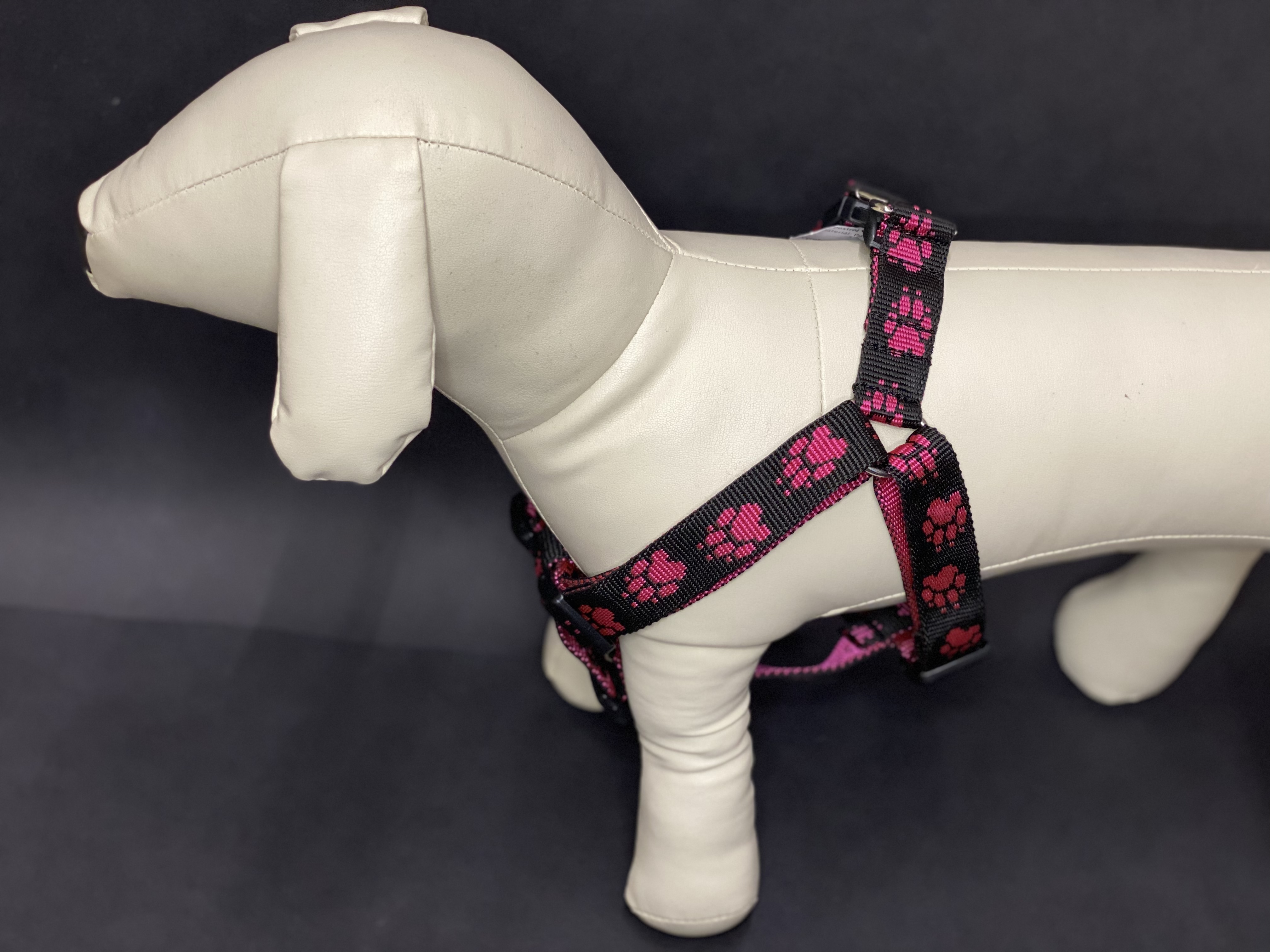 Palkar motýlek postroj pro psy 48 cm - 72 cm vel. 4 černo-růžová s tlapkami