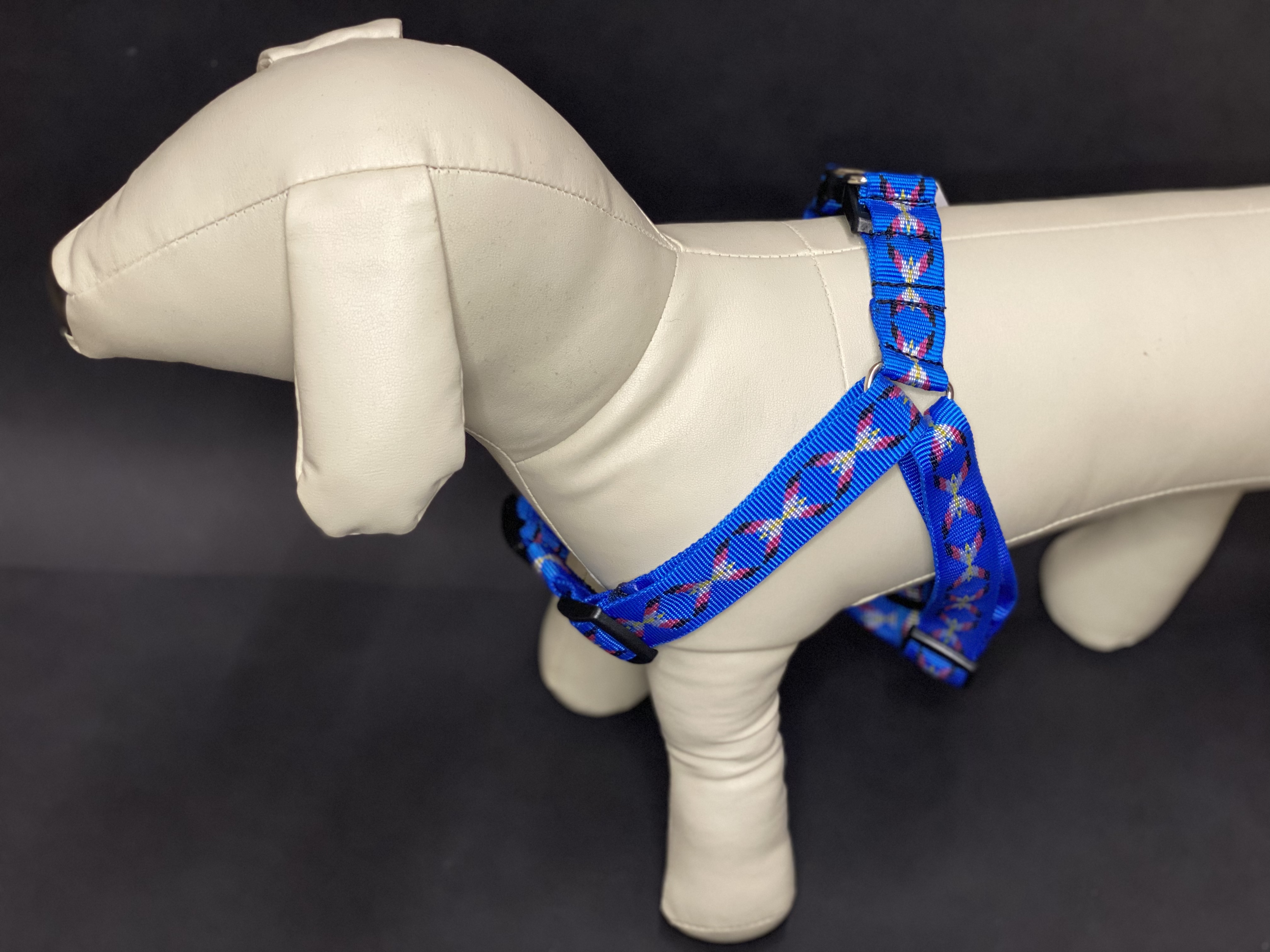Palkar motýlek postroj pro psy 58 cm - 87 cm vel. 5 modrá s indiánem