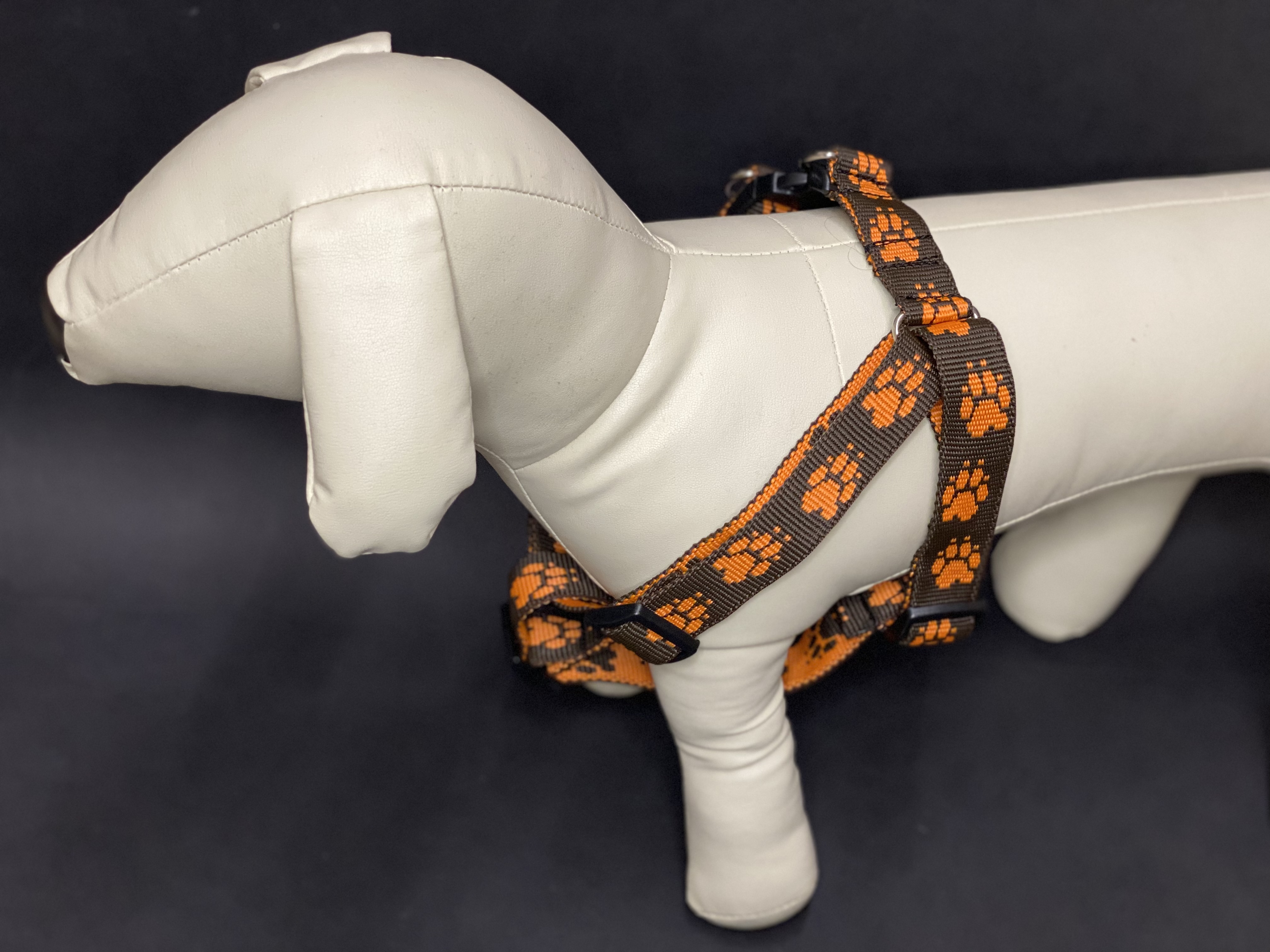 Palkar motýlek postroj pro psy 58 cm - 87 cm vel. 5 černo-oranžová s tlapkami
