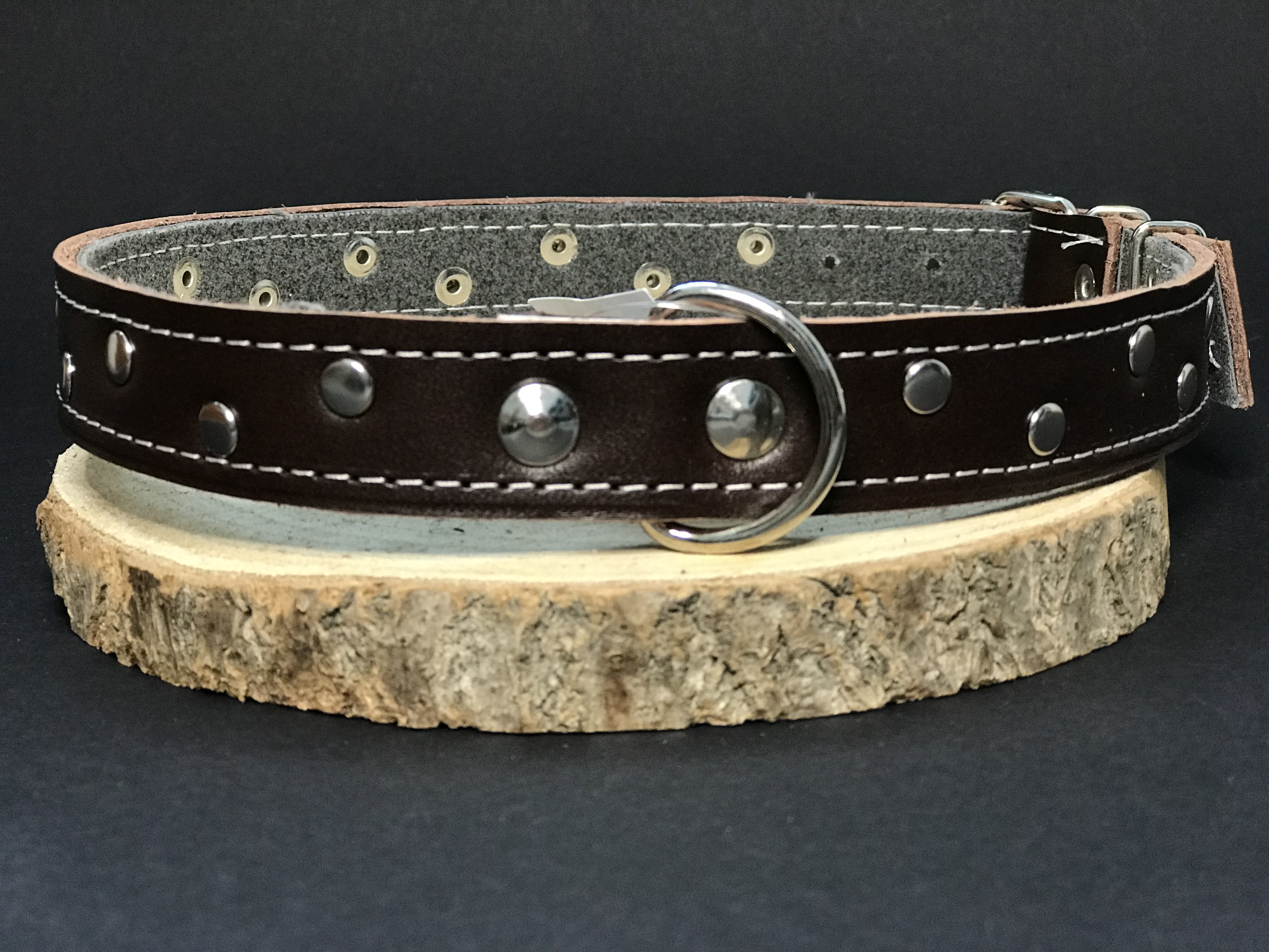 Palkar zdobený obojek z kůže hlazenice pro psy 60 cm x 24 mm hnědý