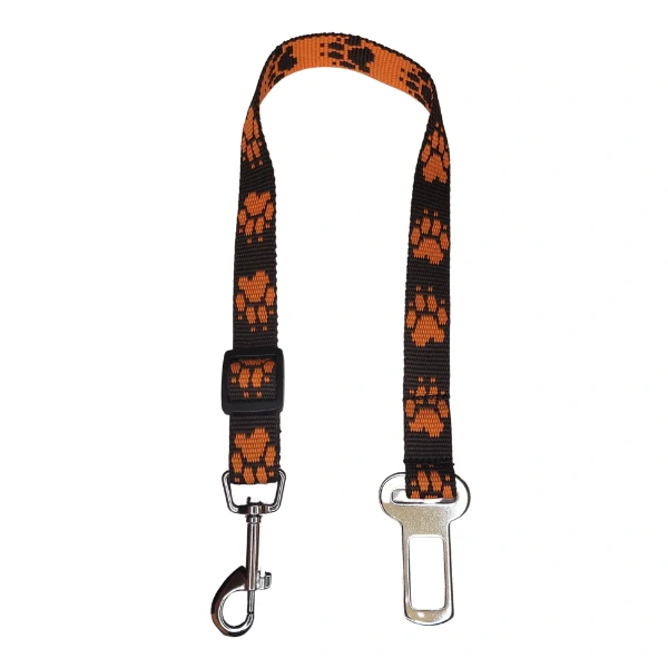 Palkar bezpečnostní pás do auta pro středně velké psy 55 cm x 20 mm černo-oranžová s tlapkami