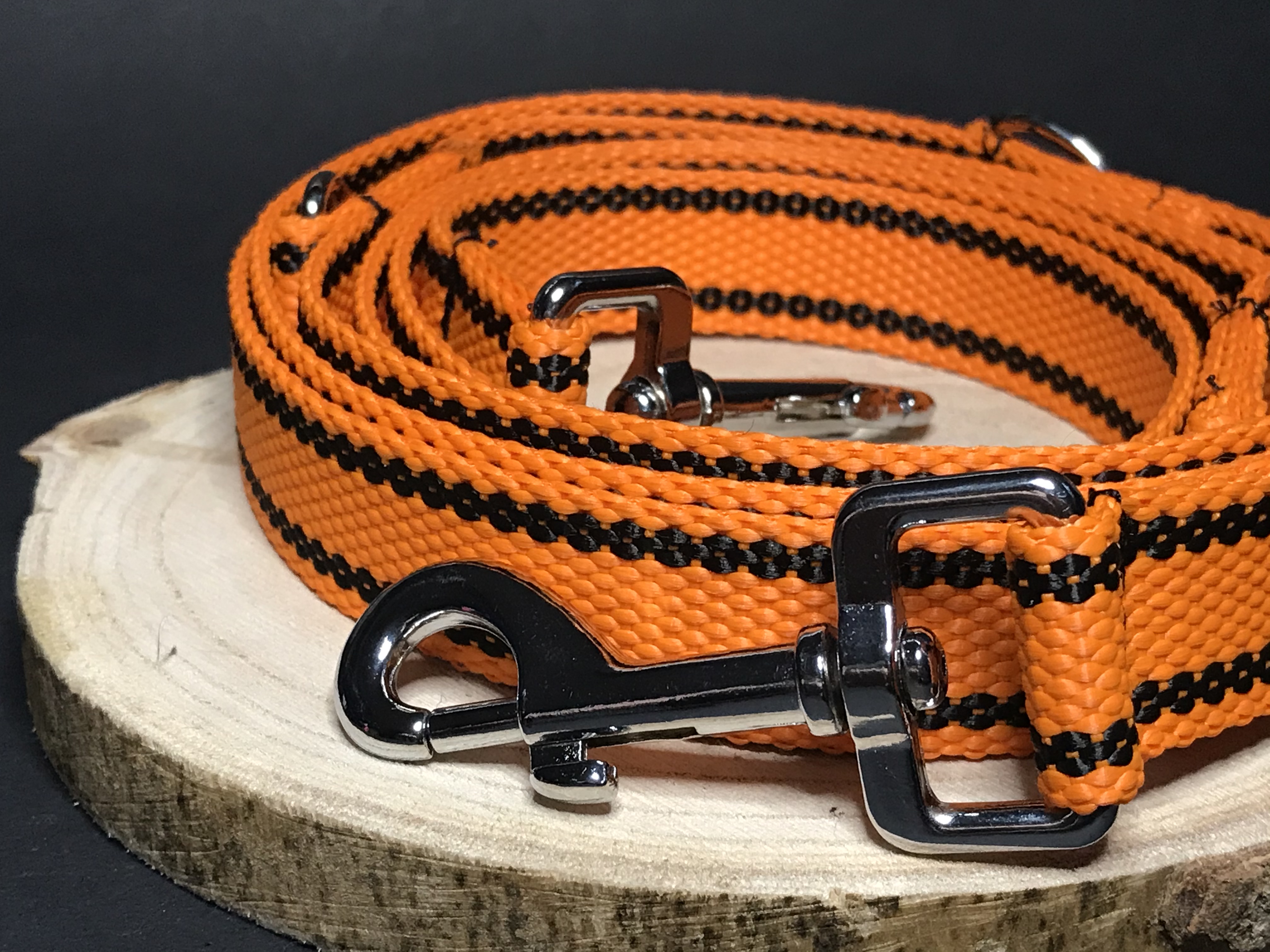 Palkar vodítko přepínací z popruhu pro psy 250 cm x 25 mm oranžová s páskami