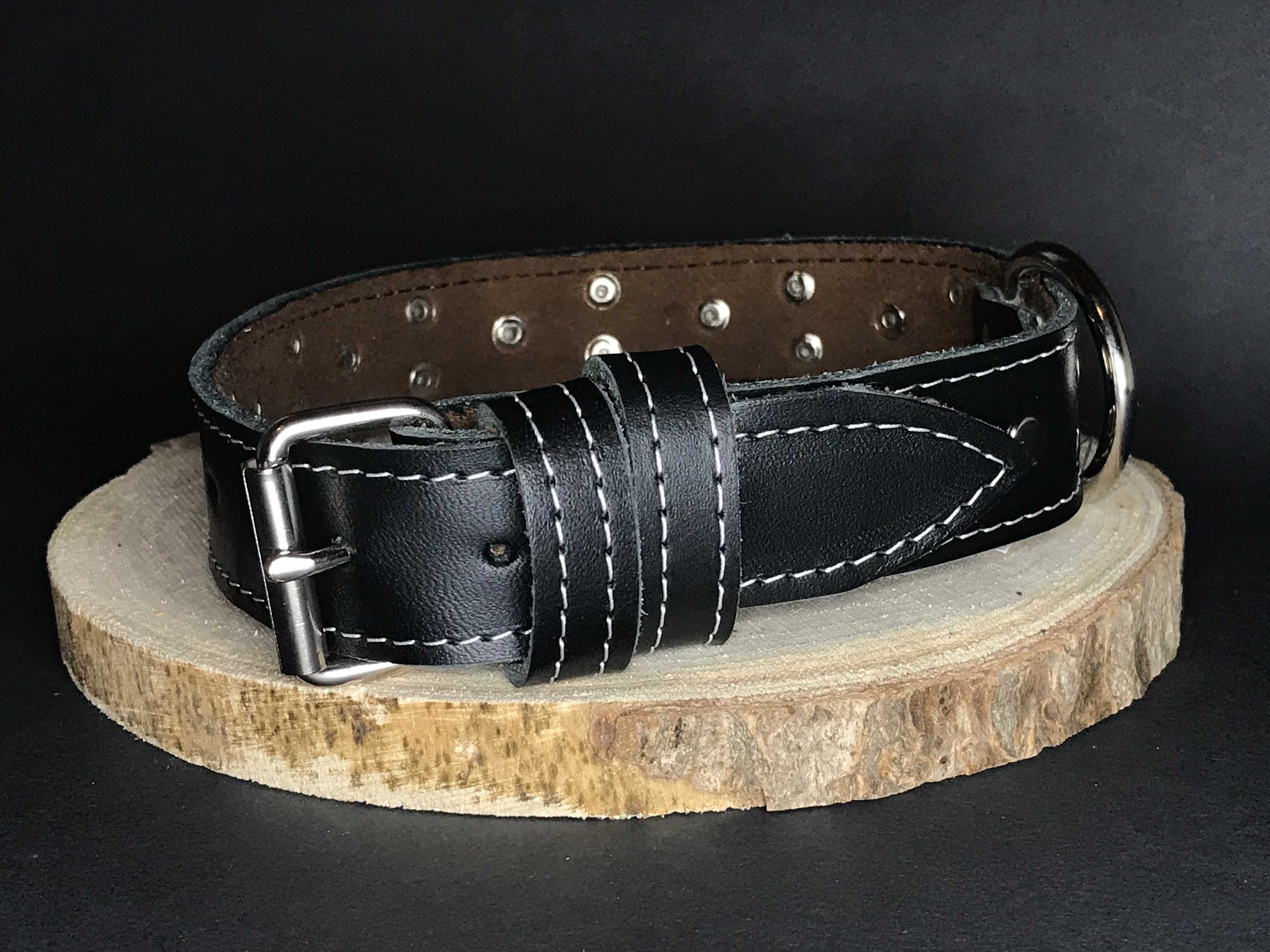 Palkar zdobený obojek z kůže hlazenice pro psy 65 cm x 30 mm černý