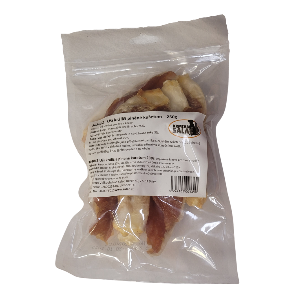 Uši králičí plněné kuřetem 250g