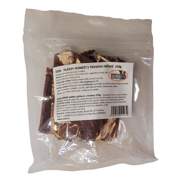 Plátky jehněčí s treskou měkké 250g
