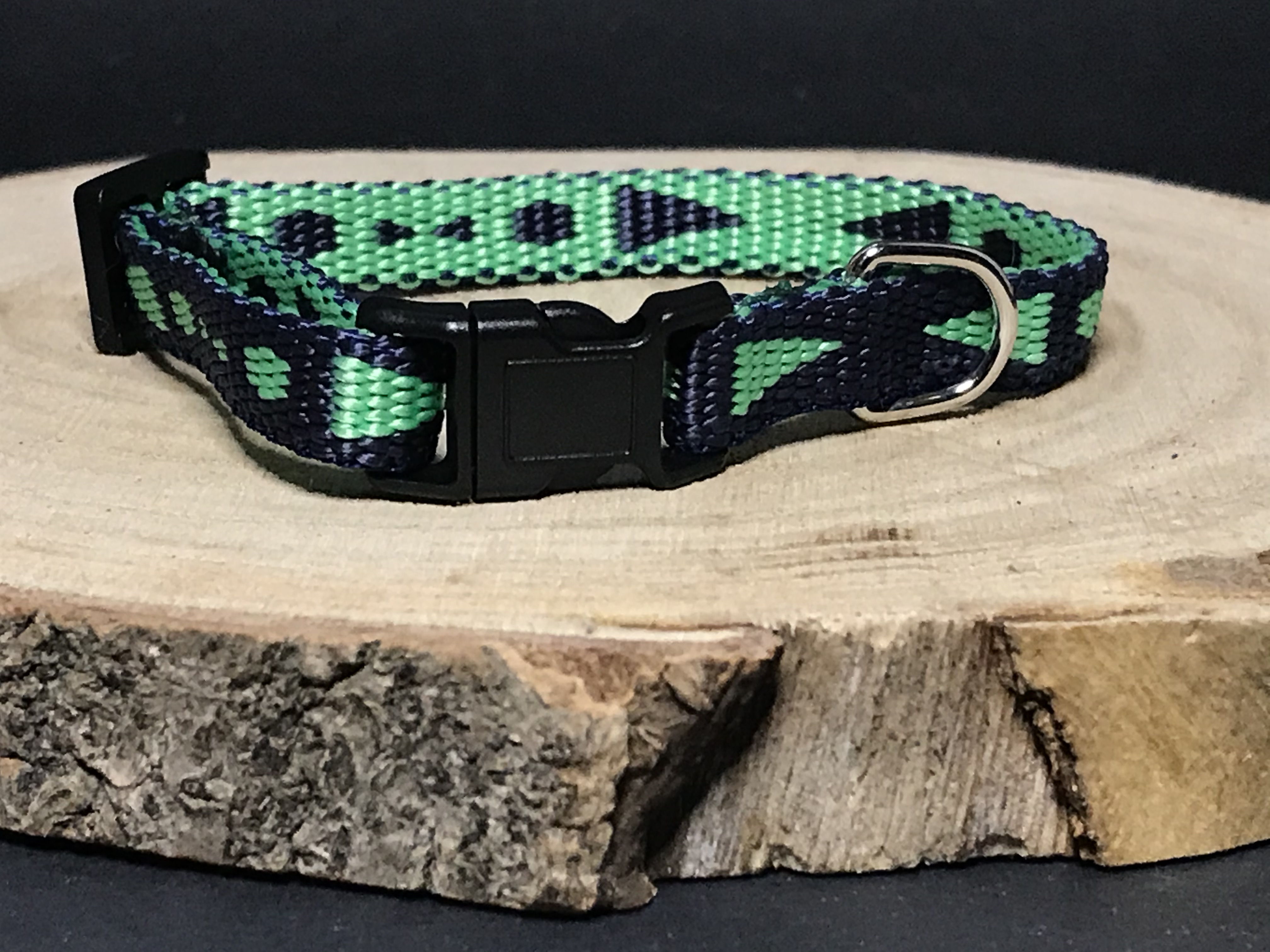 Palkar obojek z popruhu pro psy 25 cm x 10 mm modro-zelená s šipkami