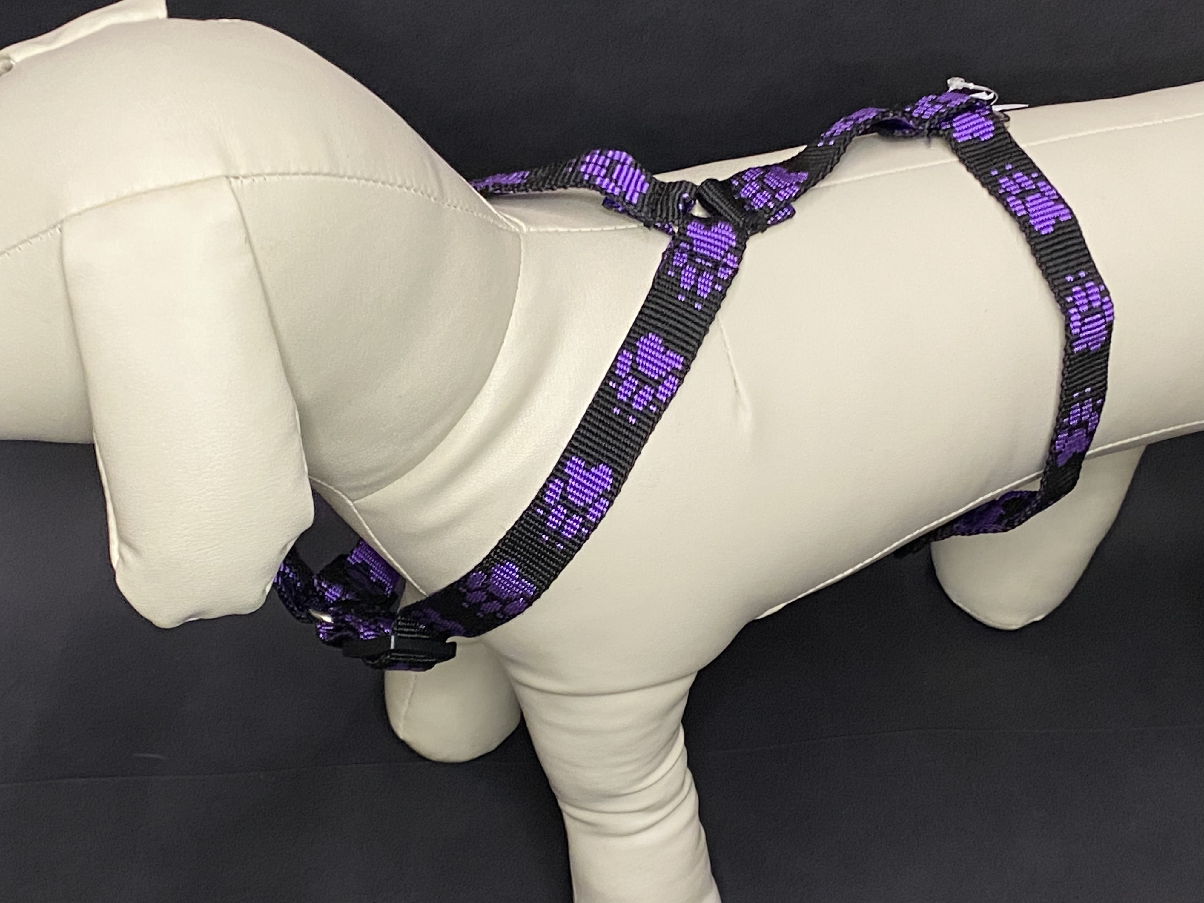 Palkar klasický postroj pro psy 36 cm - 60 cm vel. 3 černo-fialová s tlapkami
