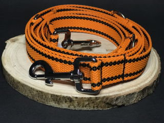 Palkar vodítko přepínací z popruhu pro psy 250 cm x 25 mm oranžová s páskami