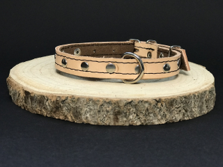 Palkar zdobený obojek z kůže hlazenice pro psy 35 cm x 14 mm přírodní