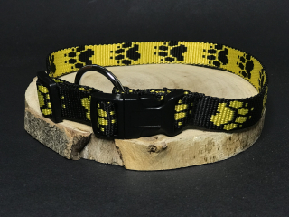 Palkar obojek z popruhu pro psy 50 cm x 20 mm černo-žlutá s tlapkami