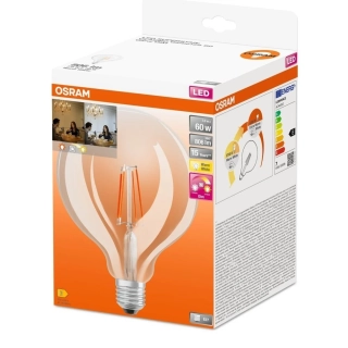 OSRAM Průhledná LED žárovka E27 7W, 806 lm CLASSIC GLOBE, teplá bílá