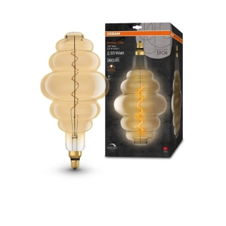 OSRAM Retro LED žárovka (velká) E27 4,8W, 360lm, 2200K  ve tvaru hnízda VINTAGE 1906 GOLD, teplá bílá