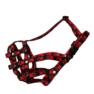 Palkar nylonový náhubek pro zkrácený čumák pro psy vel. 2 22 cm x 4,5 cm černo-červená