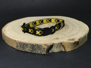 Palkar obojek z popruhu pro psy 25 cm x 10 mm černo-žlutá s tlapkami