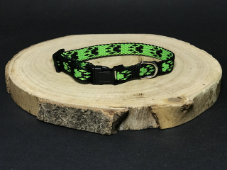 Palkar obojek z popruhu pro psy 25 cm x 10 mm černo-zelená s tlapkami