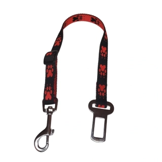 Palkar bezpečnostní pás do auta pro malé psy 50 cm x 16 mm černo-červená s tlapkami