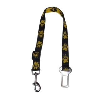 Palkar bezpečnostní pás do auta pro středně velké psy 55 cm x 20 mm černo-žlutá s tlapkami