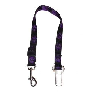 Palkar bezpečnostní pás do auta pro středně velké psy 55 cm x 20 mm černo-fialová s tlapkami