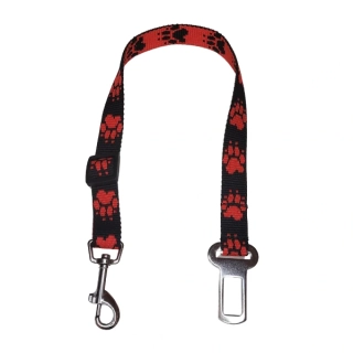 Palkar bezpečnostní pás do auta pro středně velké psy 55 cm x 20 mm černo-červená s tlapkami