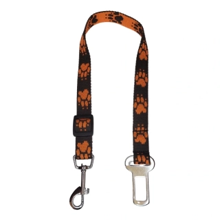 Palkar bezpečnostní pás do auta pro středně velké psy 55 cm x 20 mm černo-oranžová s tlapkami