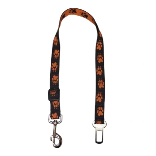 Palkar bezpečnostní pás do auta pro velké psy 65 cm x 25 mm hnědo-oranžová s tlapkami