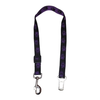 Palkar bezpečnostní pás do auta pro velké psy 65 cm x 25 mm černo-fialová s tlapkami