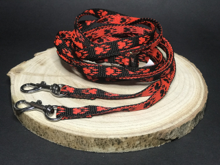 Palkar vodítko přepínací z popruhu pro psy 250 cm x 10 mm černo-červená s tlapkami